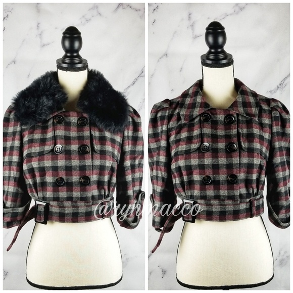 FOREVER 21 I Double Breasted Plaid Crop Coat - Picture 2 of 8